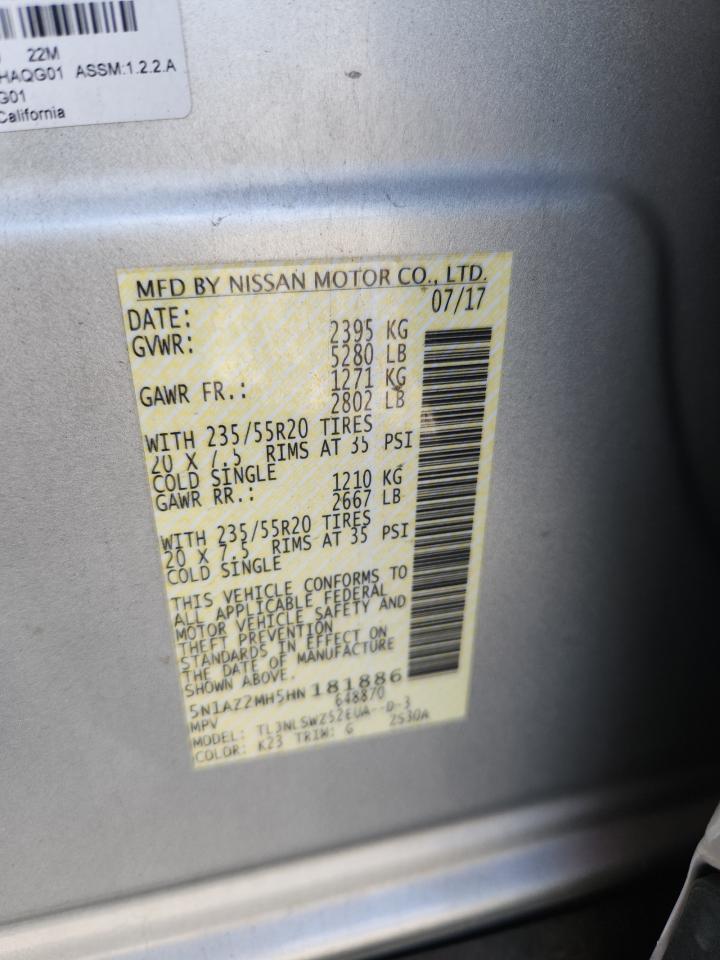 2017 Nissan Murano S VIN: 5N1AZ2MH5HN181886 Lot: 85898575