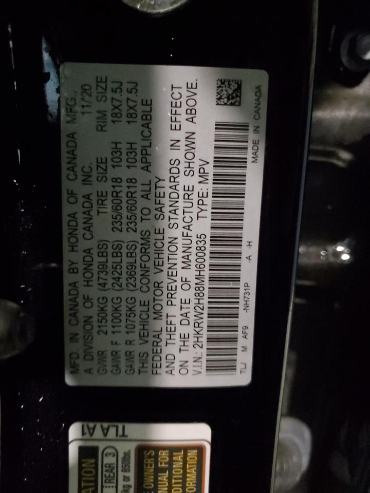 2021 Honda Cr-V Exl VIN: 2HKRW2H88MH600835 Lot: 85009985