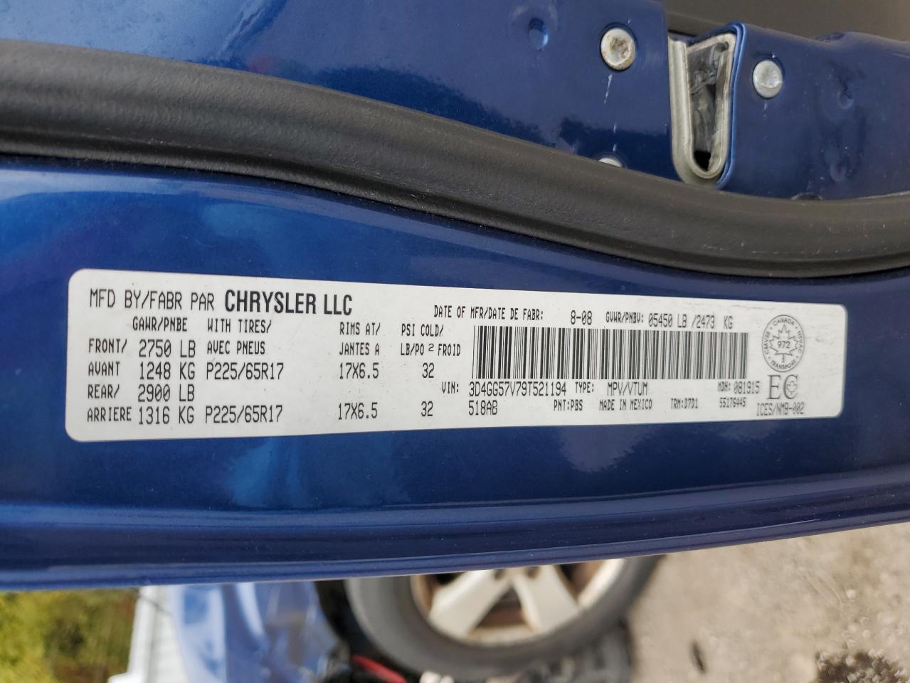 2009 Dodge Journey Sxt VIN: 3D4GG57V79T521194 Lot: 85496205