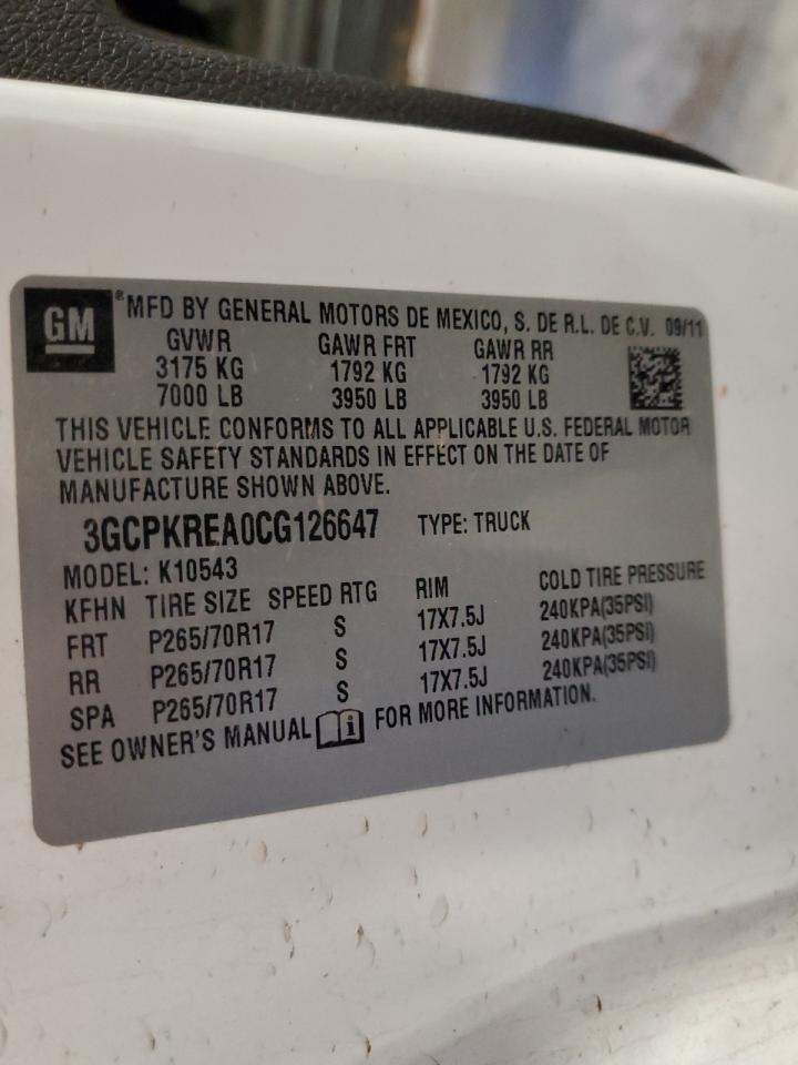 2012 Chevrolet Silverado K1500 Ls VIN: 3GCPKREA0CG126647 Lot: 85675765