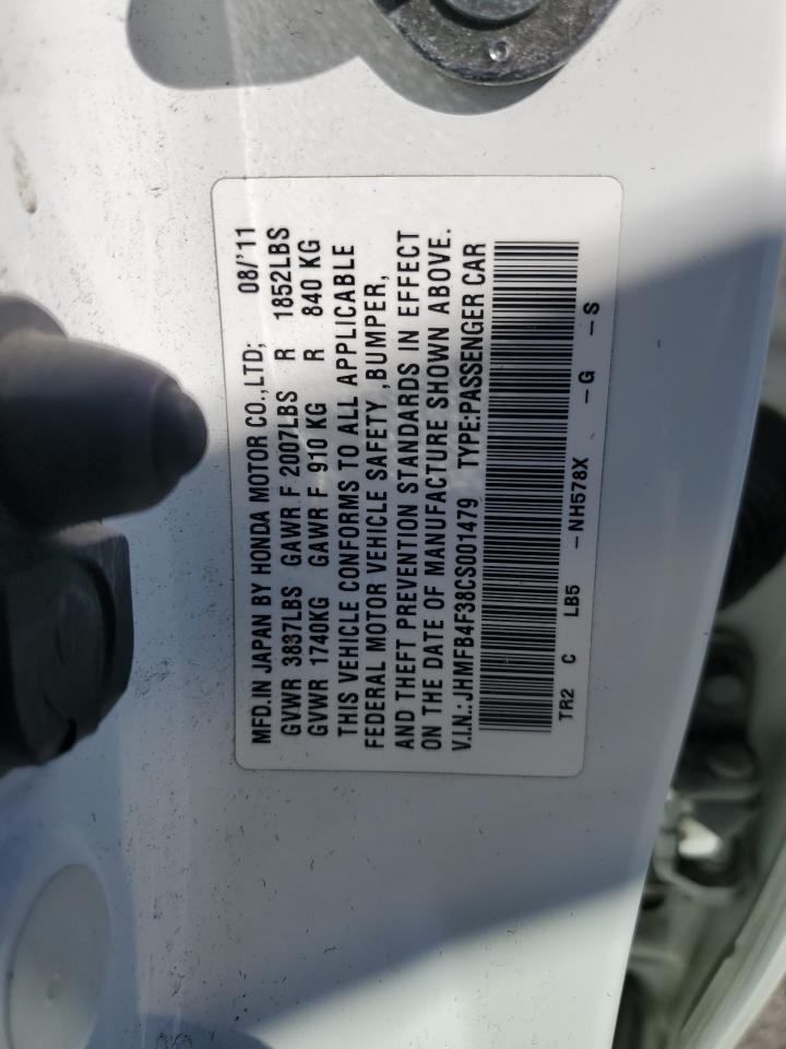 2012 Honda Civic Hybrid L VIN: JHMFB4F38CS001479 Lot: 85696705