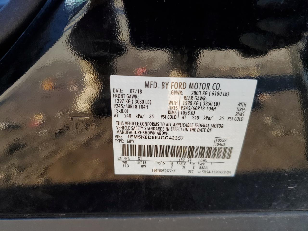 2018 Ford Explorer Xlt VIN: 1FM5K8D86JGC42357 Lot: 82288535