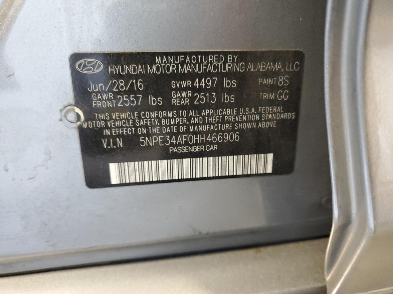 2017 Hyundai Sonata Sport VIN: 5NPE34AF0HH466906 Lot: 89529295