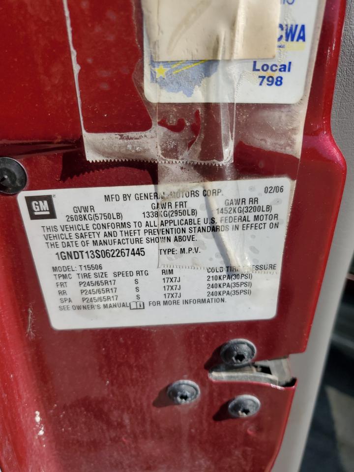 2006 Chevrolet Trailblazer Ls VIN: 1GNDT13S062267445 Lot: 85676245