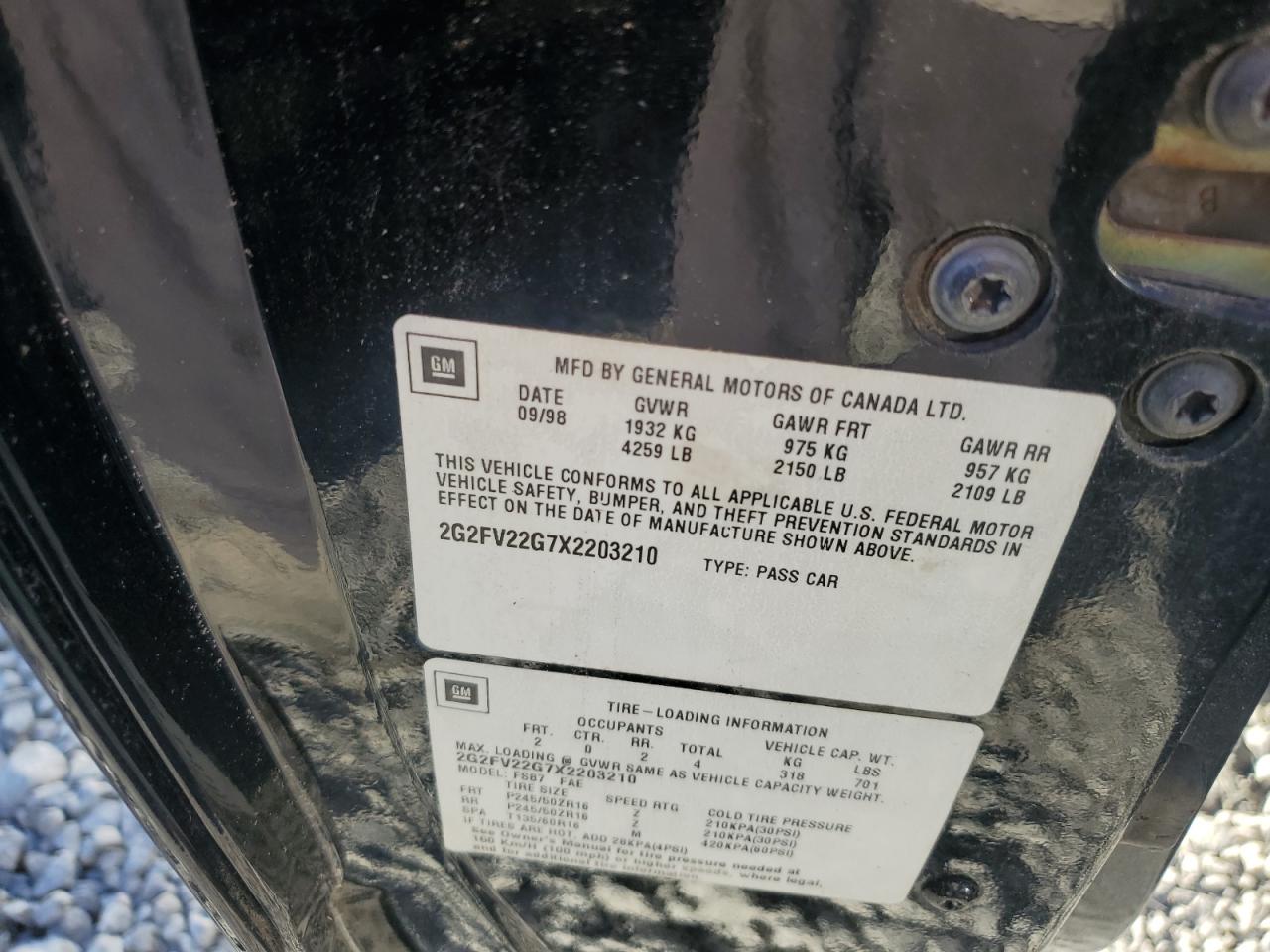 1999 Pontiac Firebird Formula VIN: 2G2FV22G7X2203210 Lot: 89871795