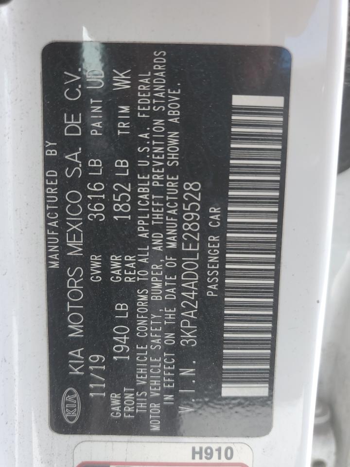 2020 Kia Rio Lx VIN: 3KPA24AD0LE289528 Lot: 82212335