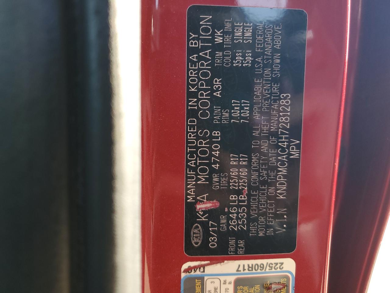 2017 Kia Sportage Lx VIN: KNDPMCAC4H7281283 Lot: 89591455