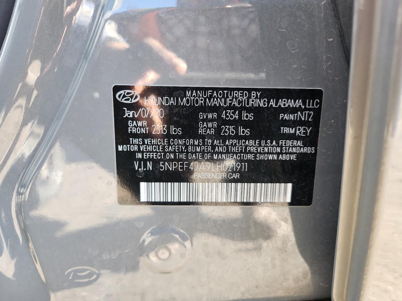 2020 Hyundai Sonata Sel VIN: 5NPEF4JA9LH021911 Lot: 81928555