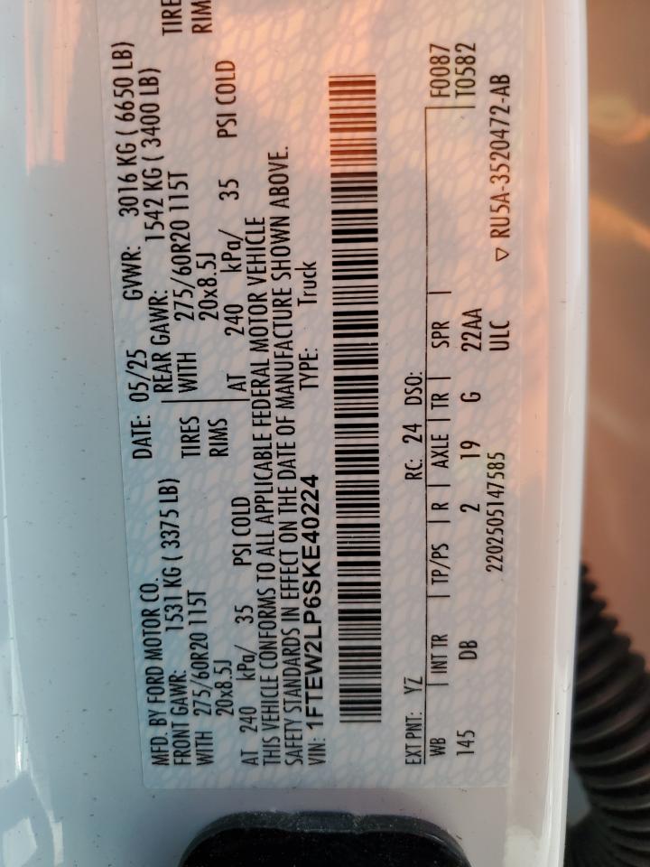 2025 Ford F150 Stx VIN: 1FTEW2LP6SKE40224 Lot: 87462675