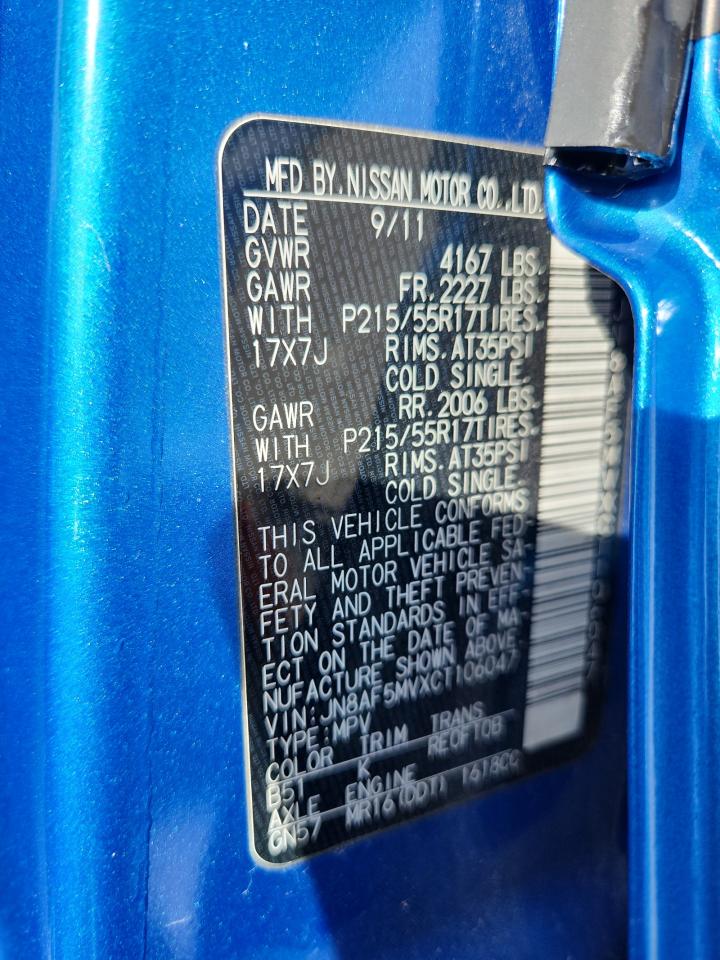 2012 Nissan Juke S VIN: JN8AF5MVXCT106047 Lot: 84485045