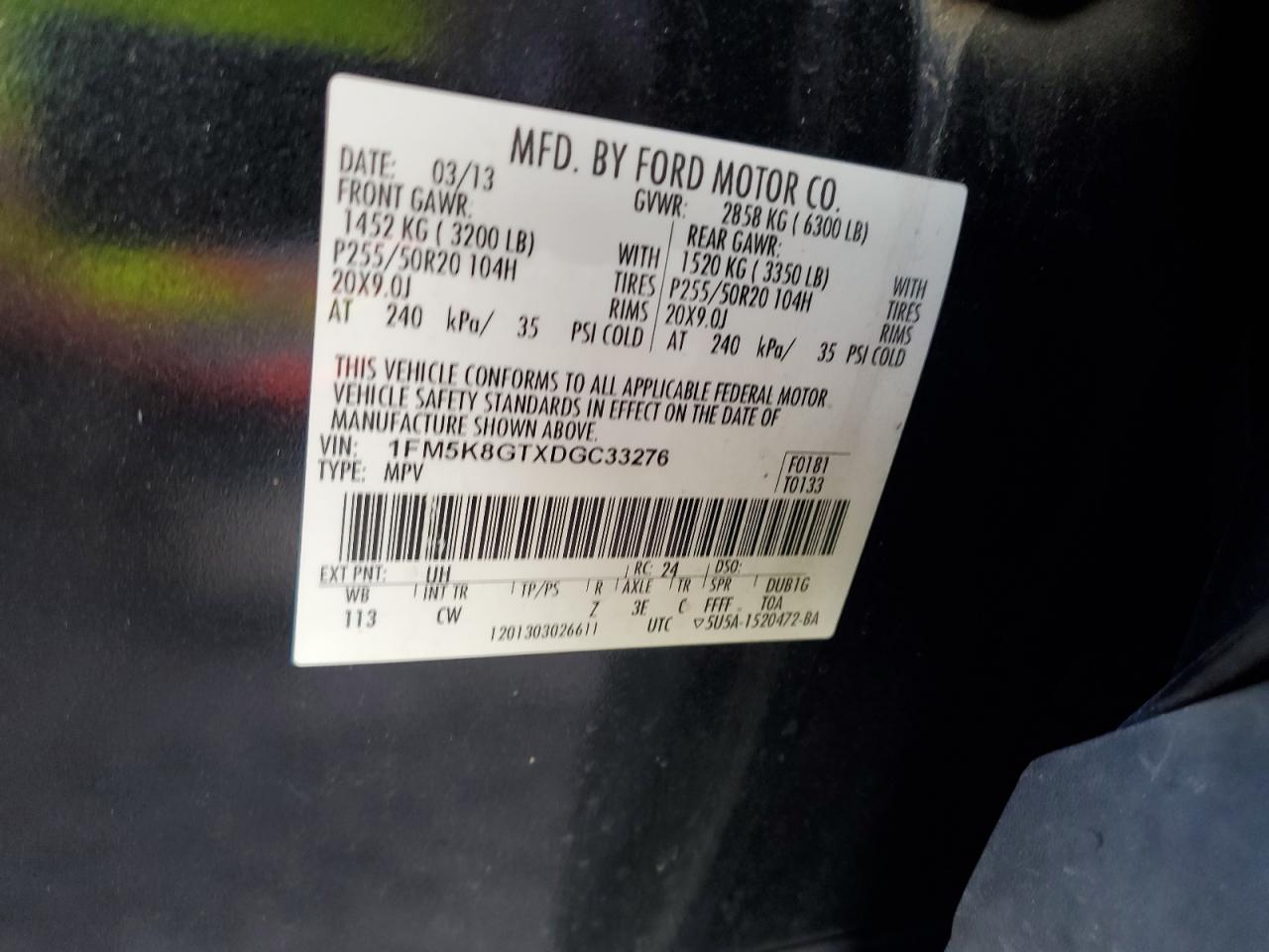 2013 Ford Explorer Sport VIN: 1FM5K8GTXDGC33276 Lot: 90413935