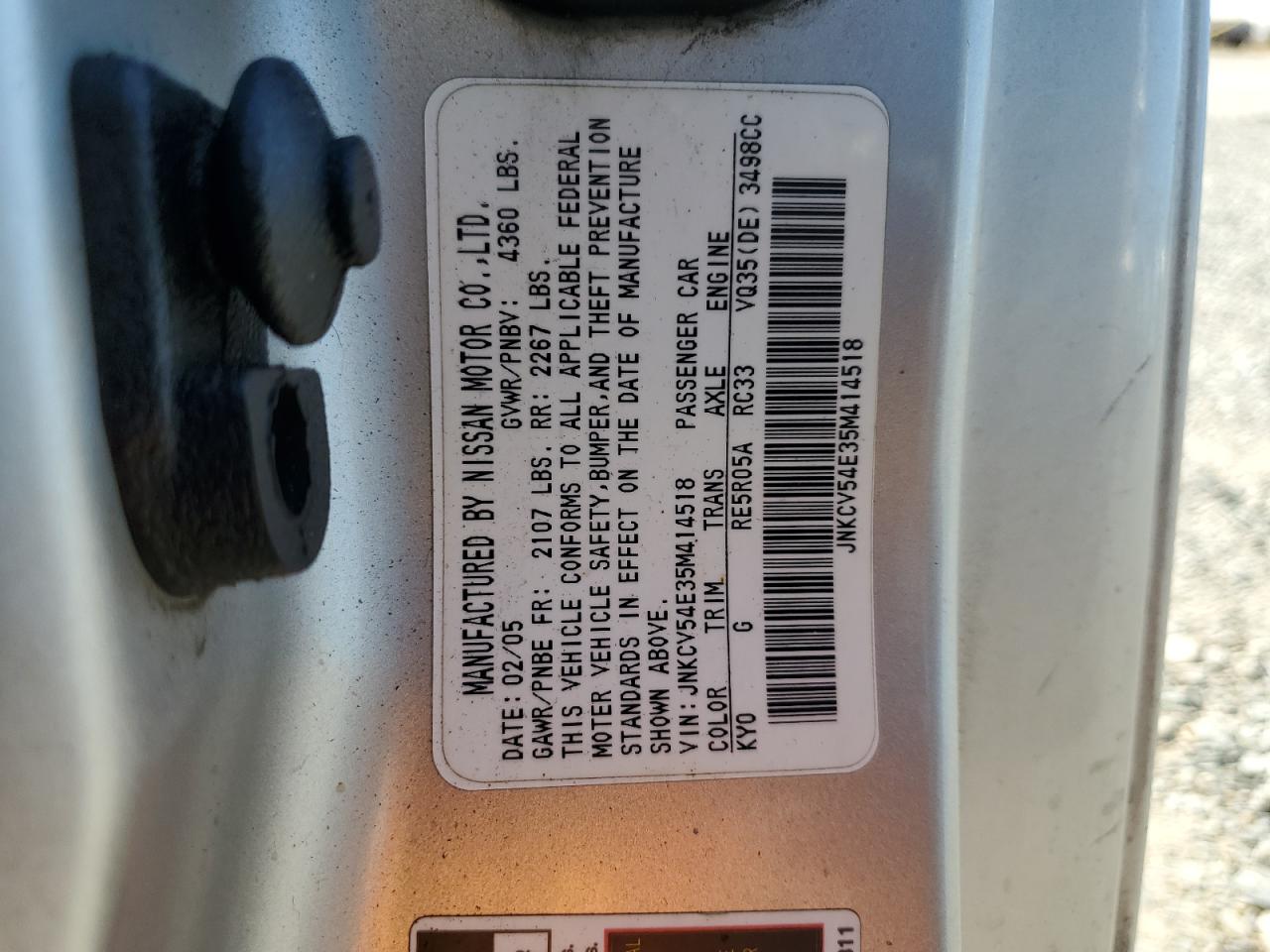 2005 Infiniti G35 VIN: JNKCV54E35M414518 Lot: 82286415