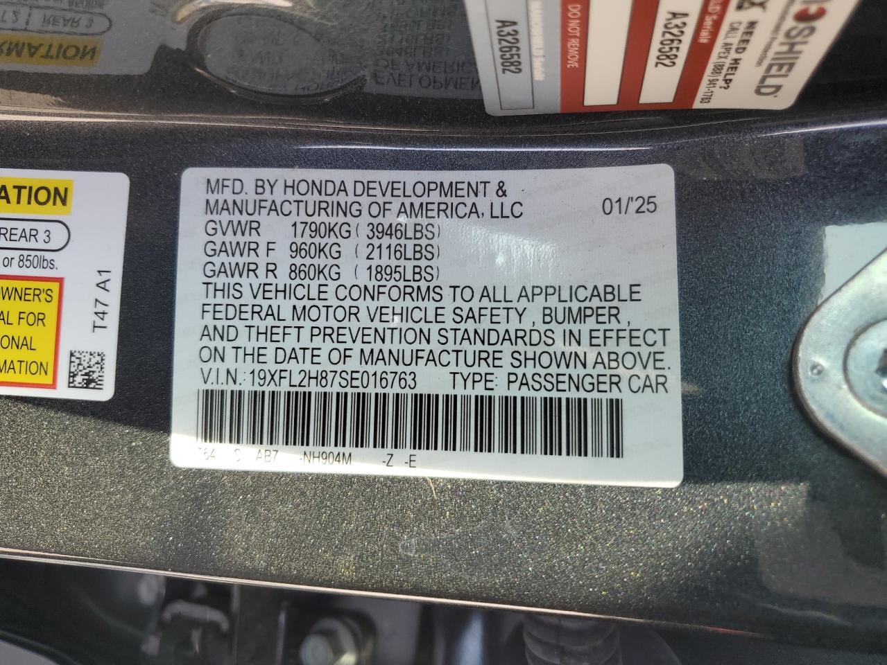 2025 Honda Civic Sport VIN: 19XFL2H87SE016763 Lot: 87471385