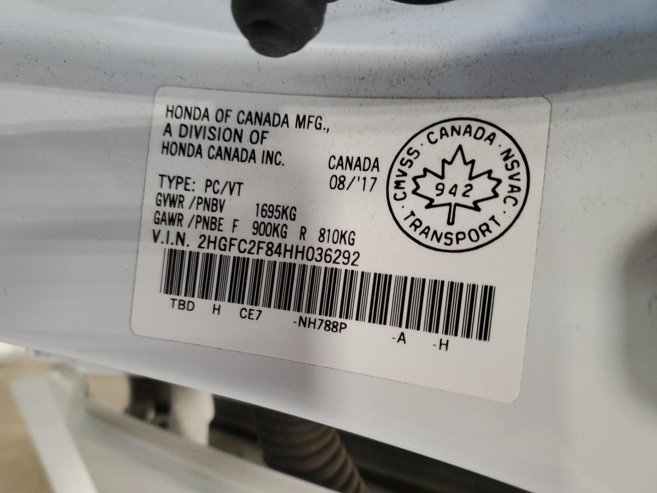 2017 Honda Civic Ex VIN: 2HGFC2F84HH036292 Lot: 86323925