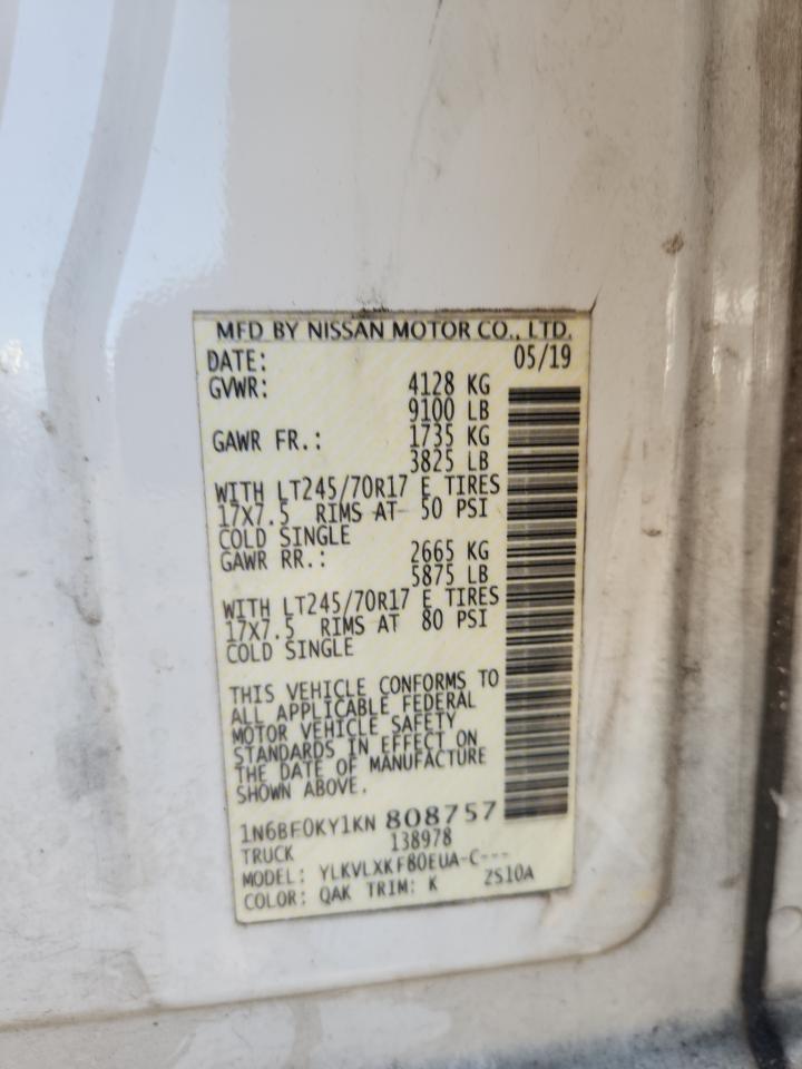 2019 Nissan Nv 2500 S VIN: 1N6BF0KY1KN808757 Lot: 85918905