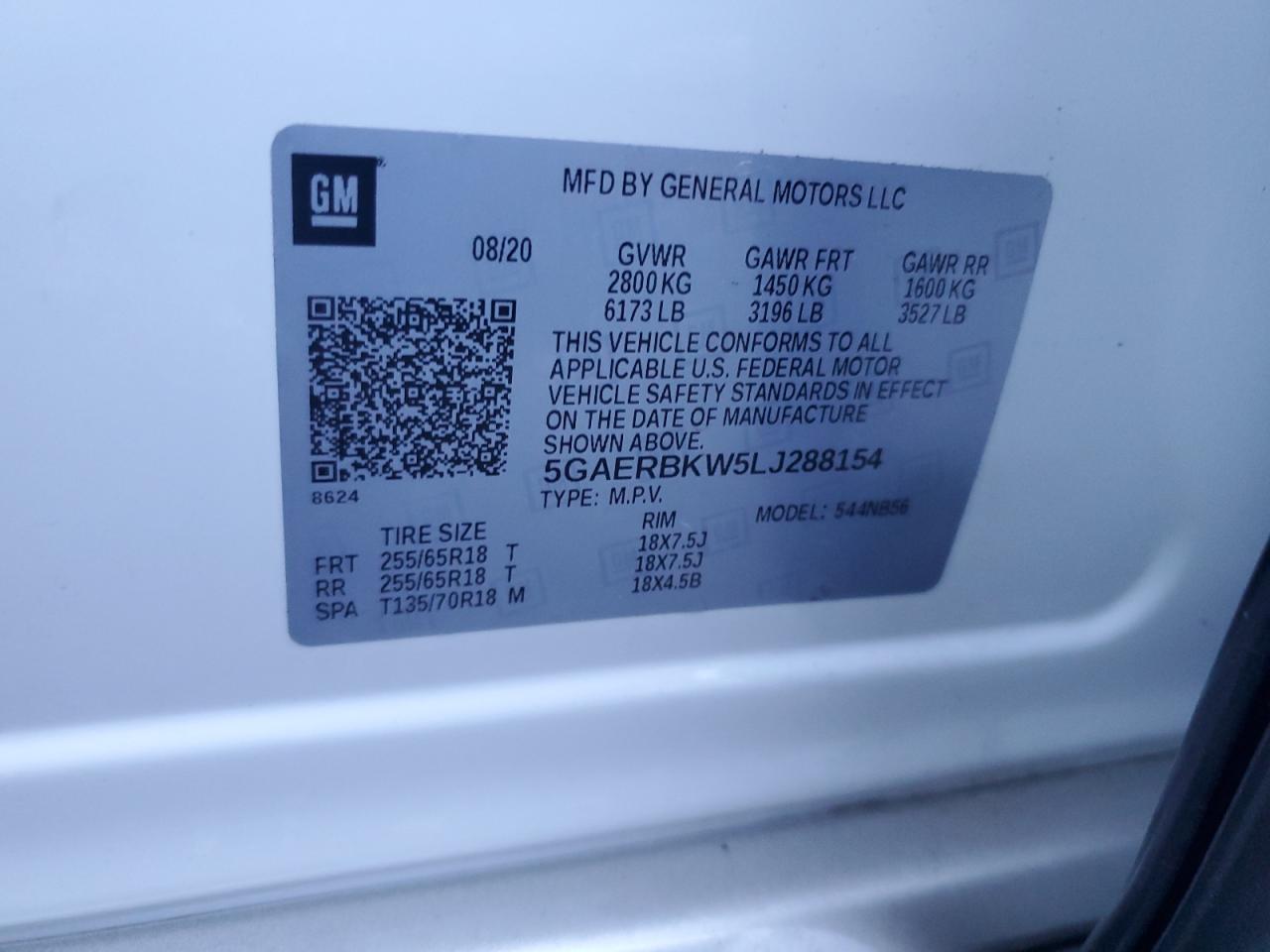 2020 Buick Enclave Essence VIN: 5GAERBKW5LJ288154 Lot: 86129315