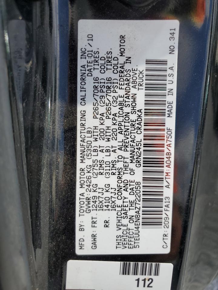 2010 Toyota Tacoma Access Cab VIN: 5TEUU4EN8AZ722058 Lot: 86138145