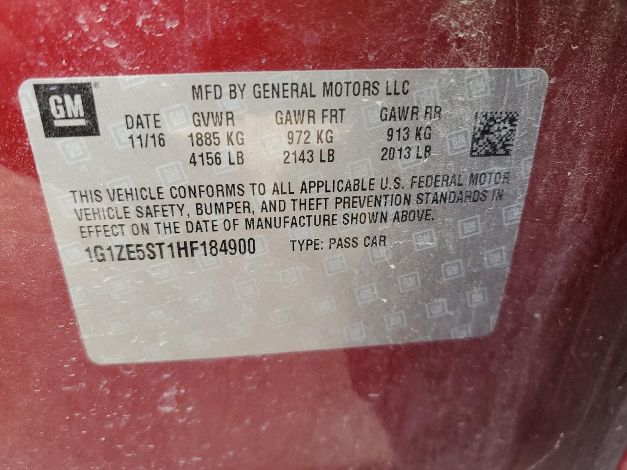 2017 Chevrolet Malibu Lt VIN: 1G1ZE5ST1HF184900 Lot: 89472105