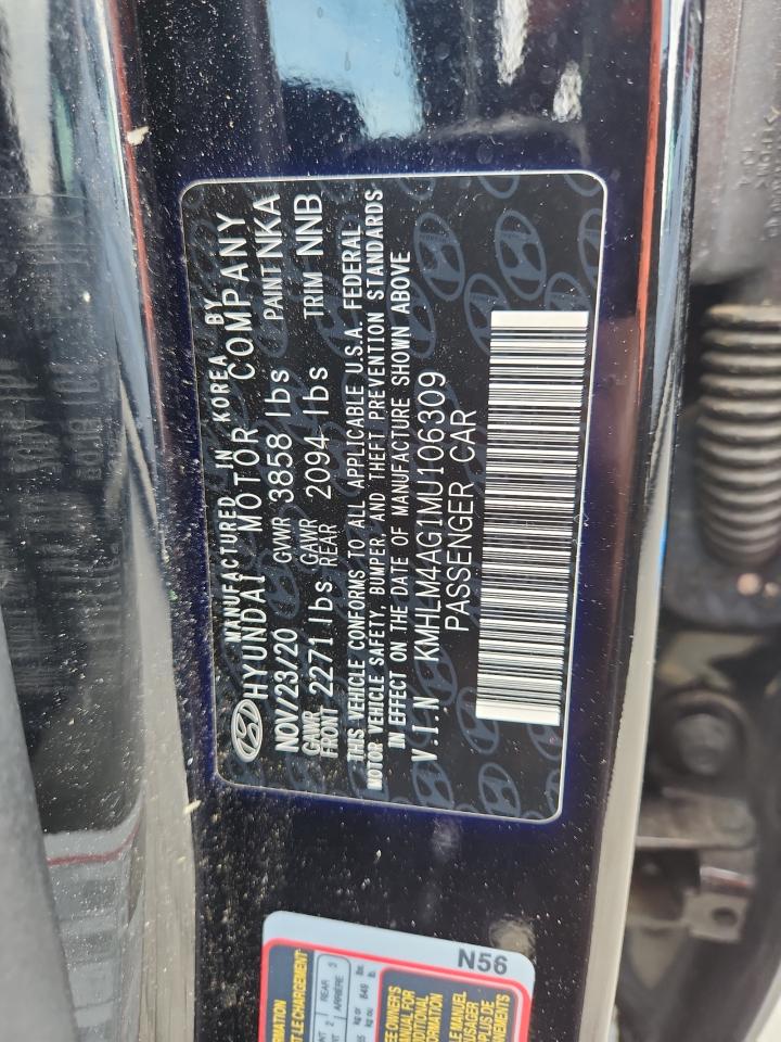 2021 Hyundai Elantra Sel VIN: KMHLM4AG1MU106309 Lot: 86187605