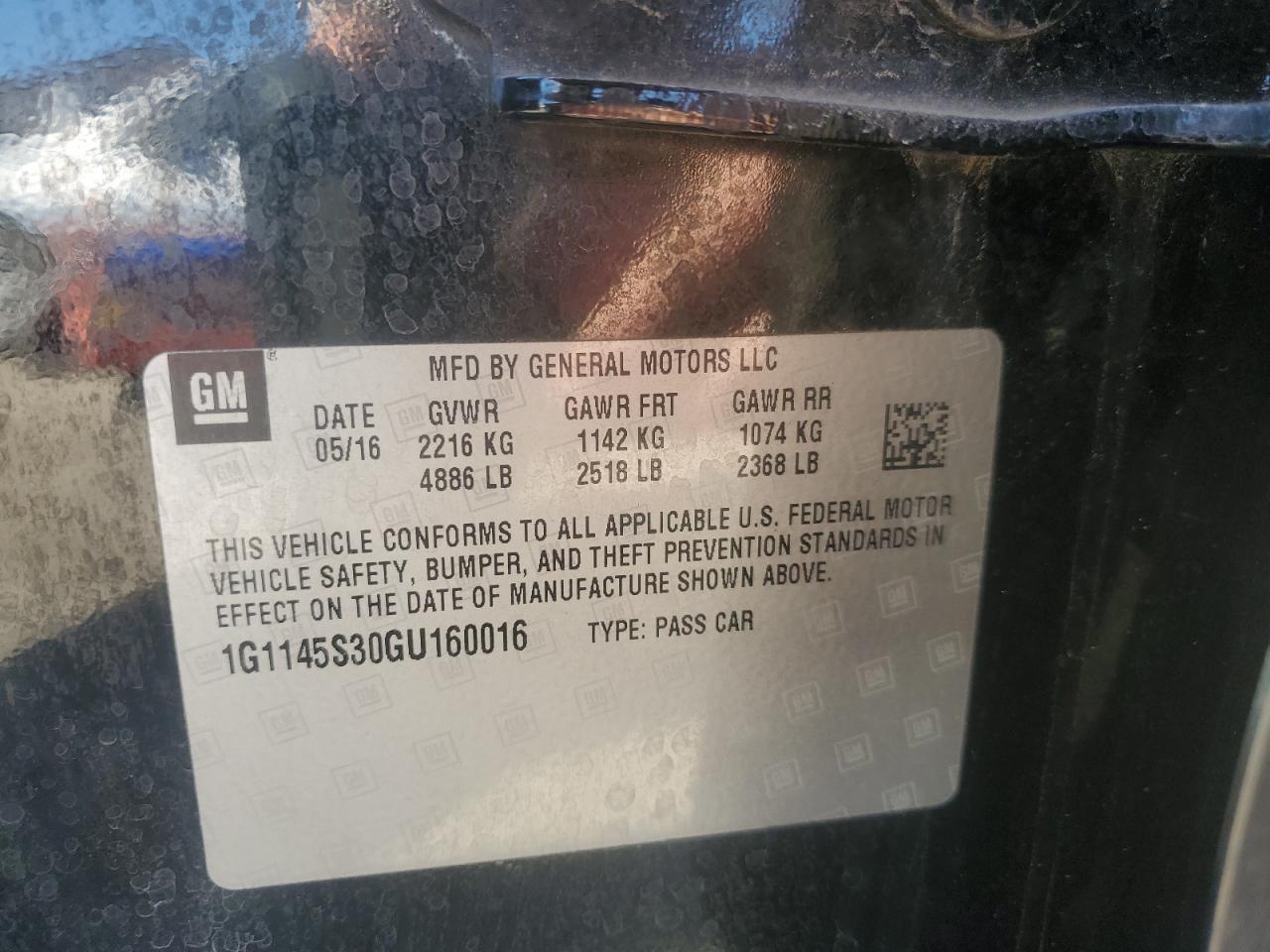 2016 Chevrolet Impala Ltz VIN: 1G1145S30GU160016 Lot: 90585155