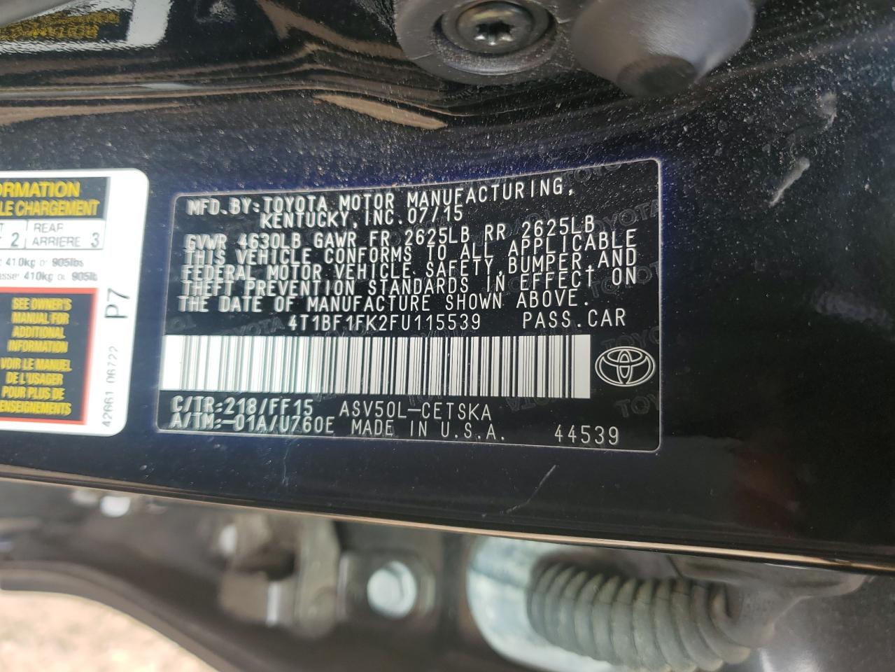 2015 Toyota Camry Le VIN: 4T1BF1FK2FU115539 Lot: 82290345