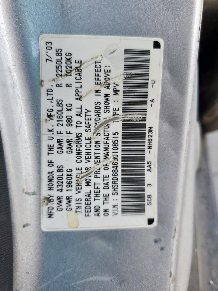 2003 Honda Cr-V Lx VIN: SHSRD68463U108515 Lot: 85763595