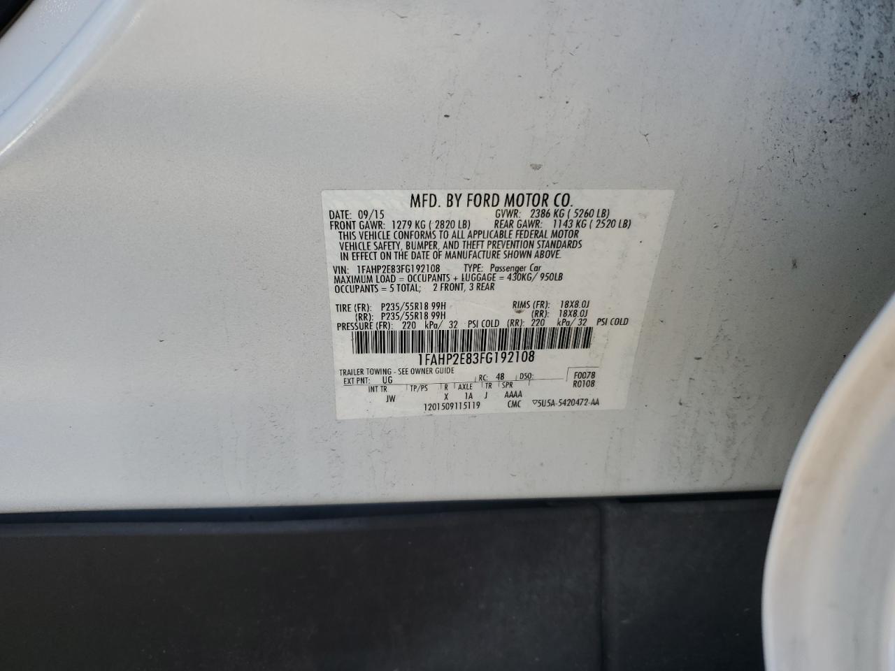 2015 Ford Taurus Sel VIN: 1FAHP2E83FG192108 Lot: 82410495