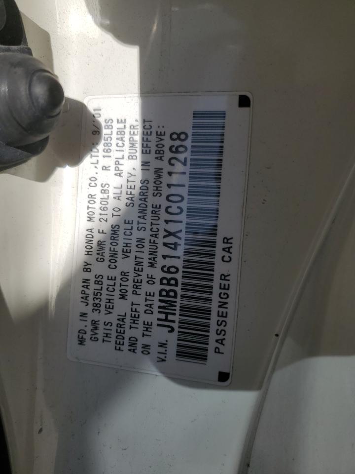 2001 Honda Prelude VIN: JHMBB614X1C011268 Lot: 89696695