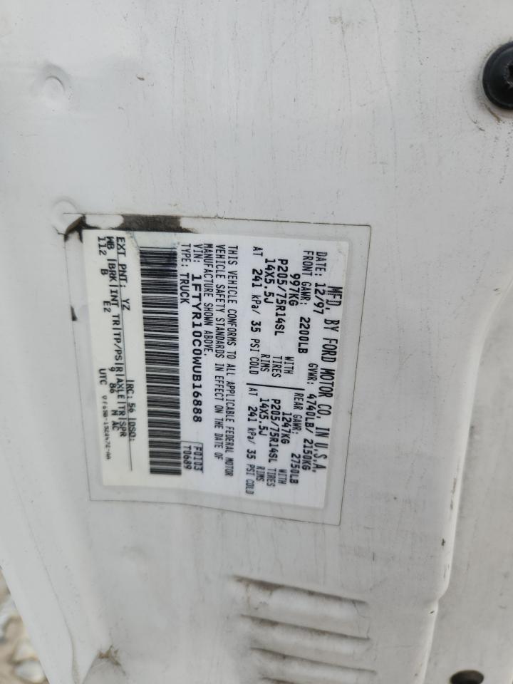 1998 Ford Ranger VIN: 1FTYR10C0WUB16888 Lot: 87385295