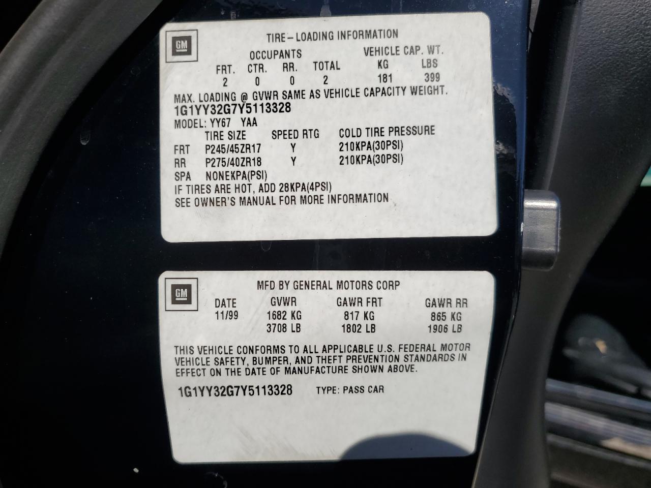 2000 Chevrolet Corvette VIN: 1G1YY32G7Y5113328 Lot: 86880605