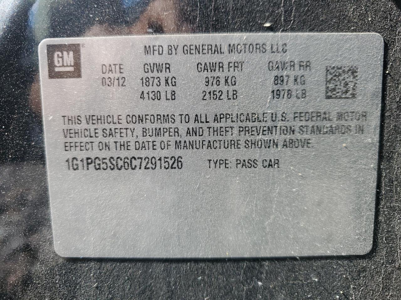 2012 Chevrolet Cruze Lt VIN: 1G1PG5SC6C7291526 Lot: 82192385