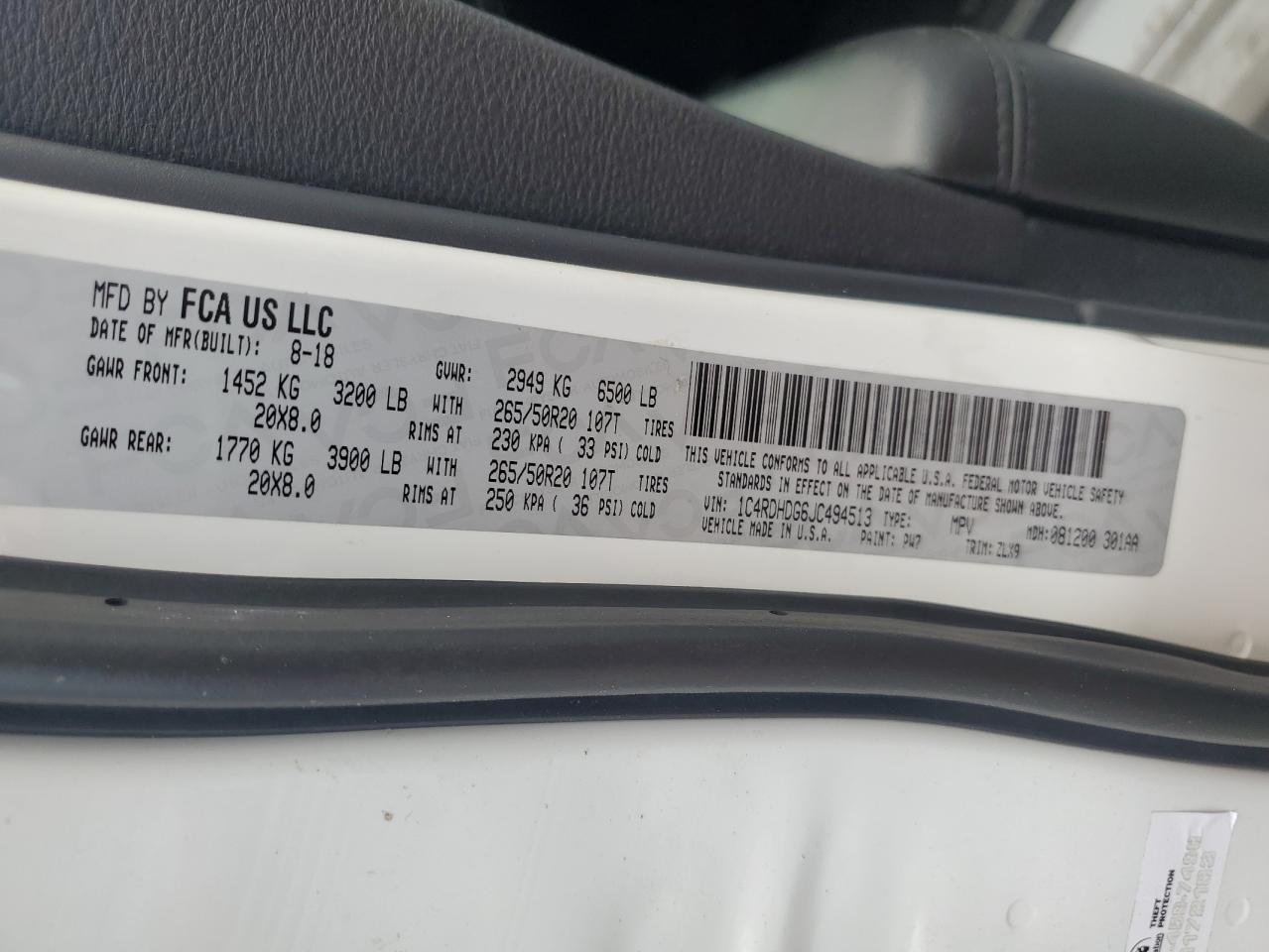 2018 Dodge Durango Gt VIN: 1C4RDHDG6JC494513 Lot: 85005585