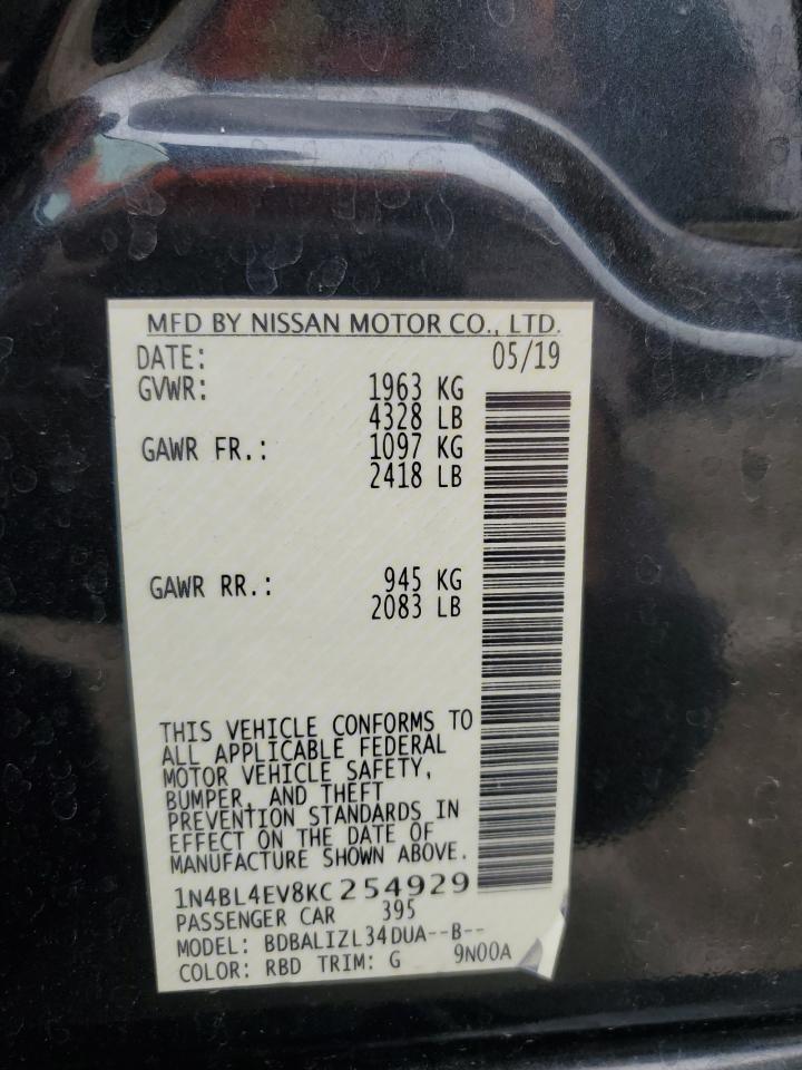 2019 Nissan Altima Sl VIN: 1N4BL4EV8KC254929 Lot: 86672635