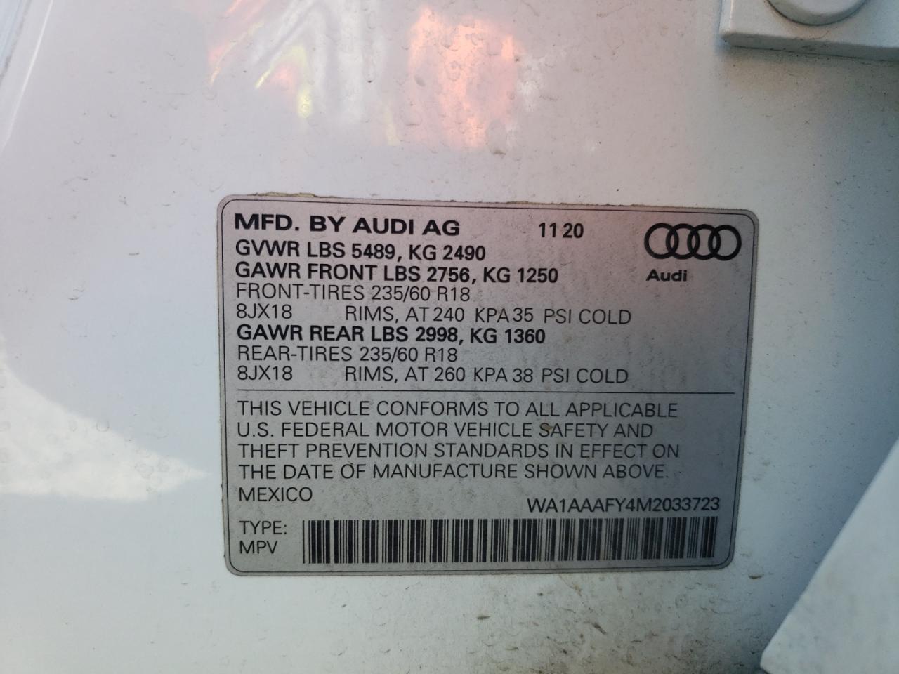 2021 Audi Q5 Premium VIN: WA1AAAFY4M2033723 Lot: 82765465