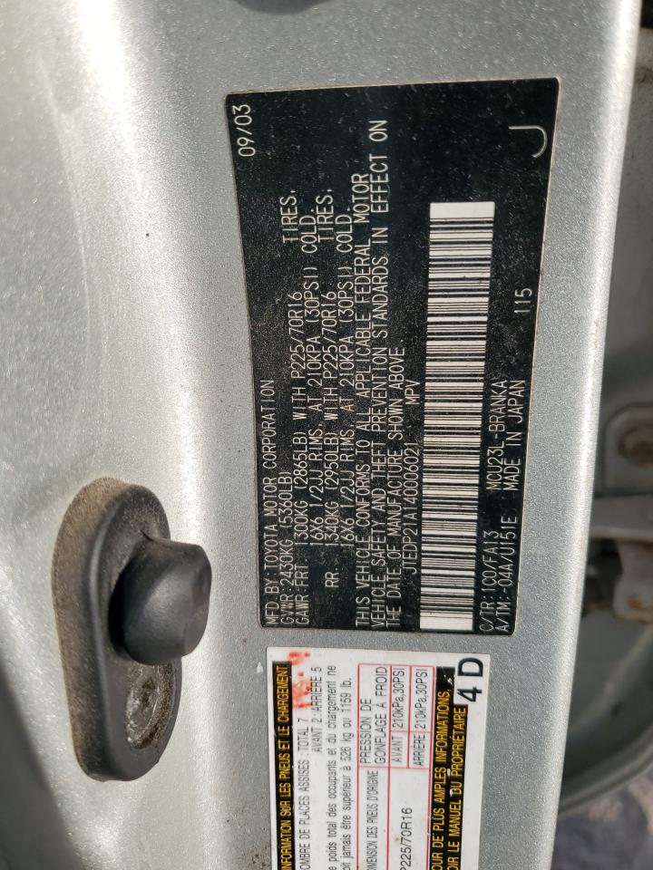 2004 Toyota Highlander Base VIN: JTEDP21A140006021 Lot: 82283855
