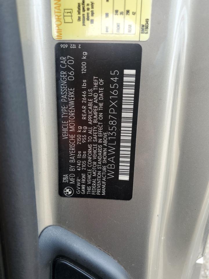 2007 BMW 328 I VIN: WBAWL13587PX16545 Lot: 82235985