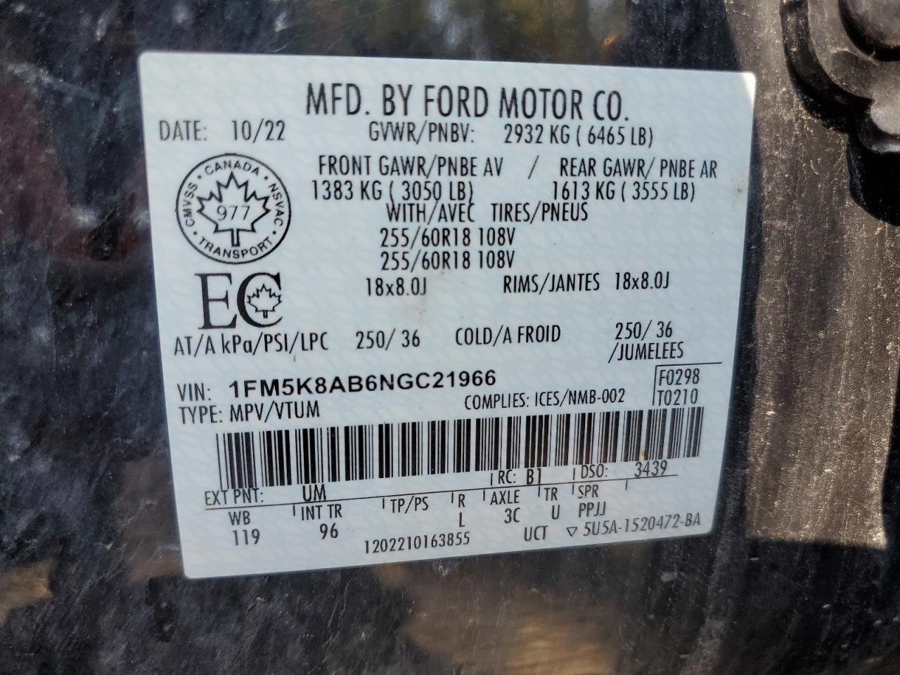 2022 Ford Explorer Police Interceptor VIN: 1FM5K8AB6NGC21966 Lot: 84371715