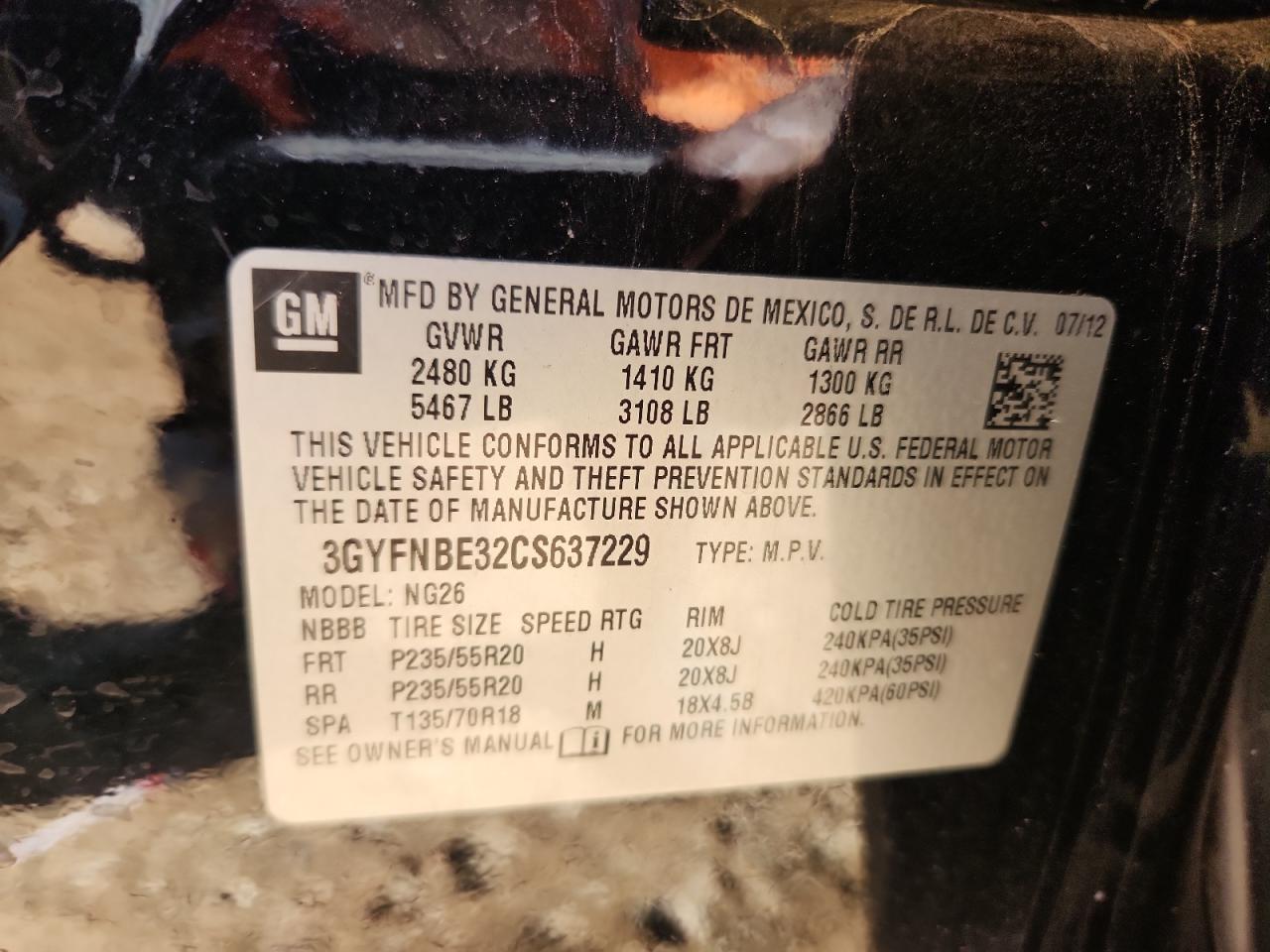 2012 Cadillac Srx Performance Collection VIN: 3GYFNBE32CS637229 Lot: 86293805