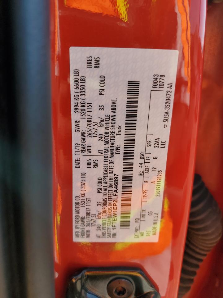 2020 Ford F150 Supercrew VIN: 1FTEW1EP2LFA46897 Lot: 85868075