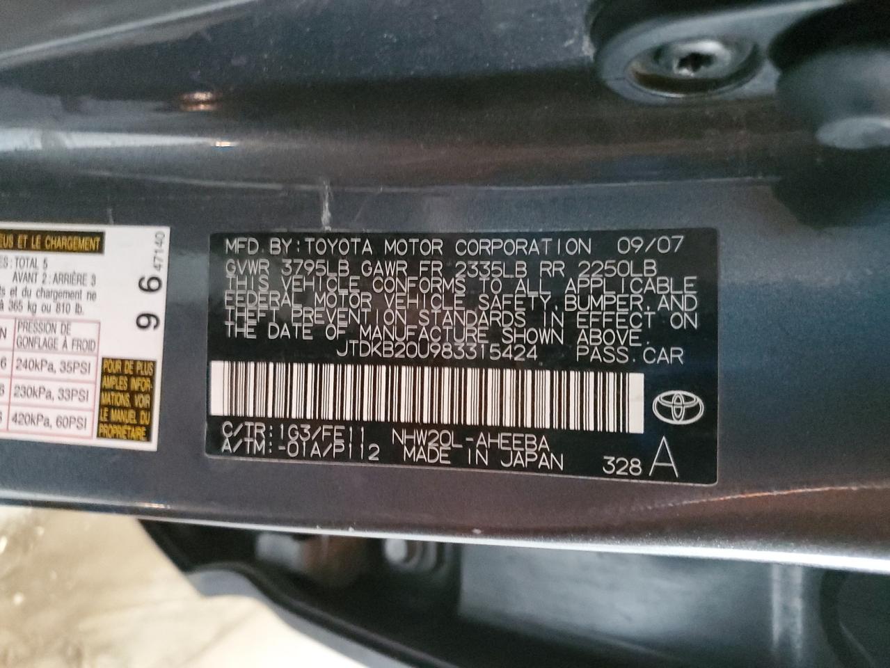 2008 Toyota Prius VIN: JTDKB20U983315424 Lot: 85559975