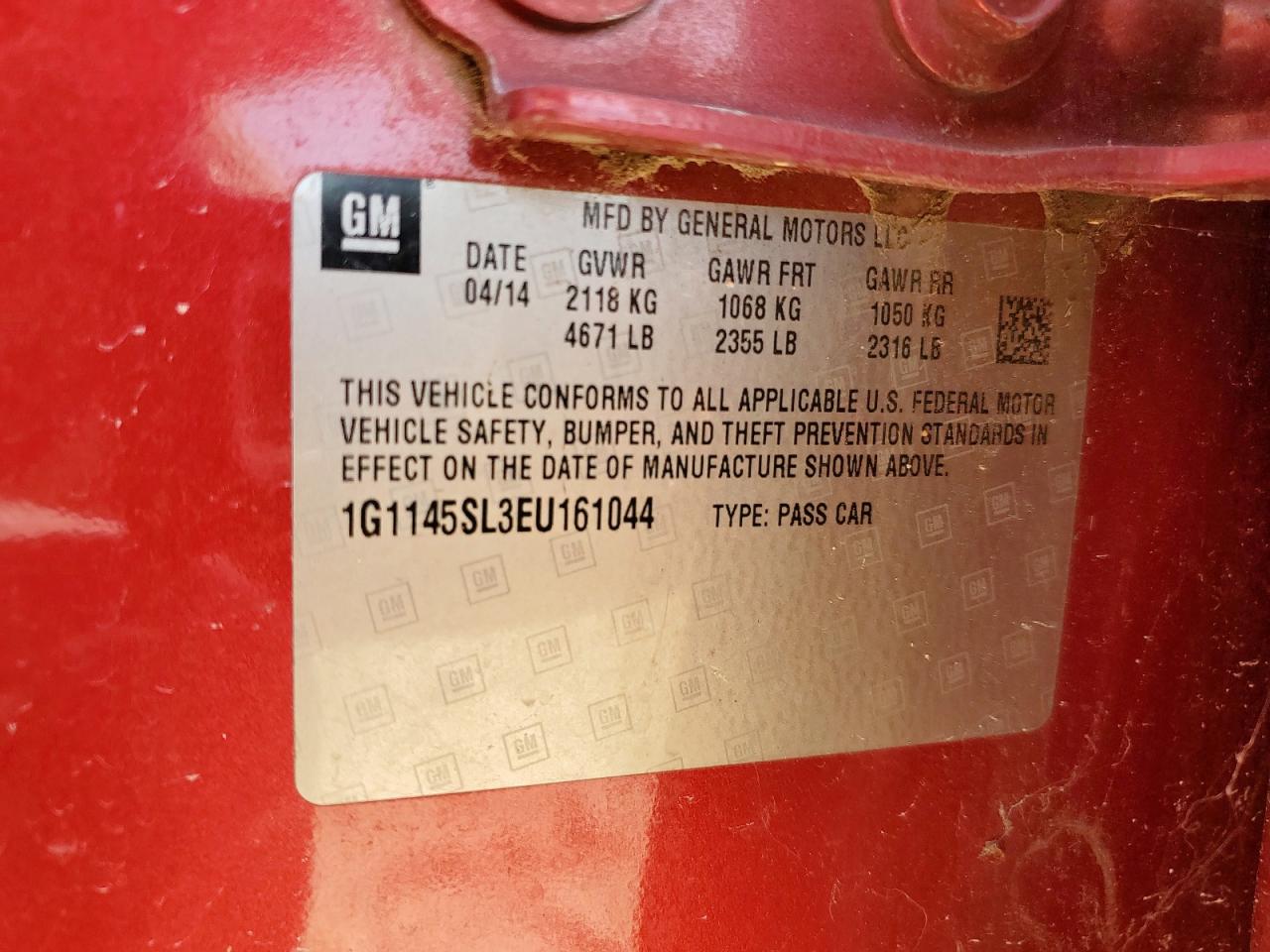 2014 Chevrolet Impala Ltz VIN: 1G1145SL3EU161044 Lot: 82293415