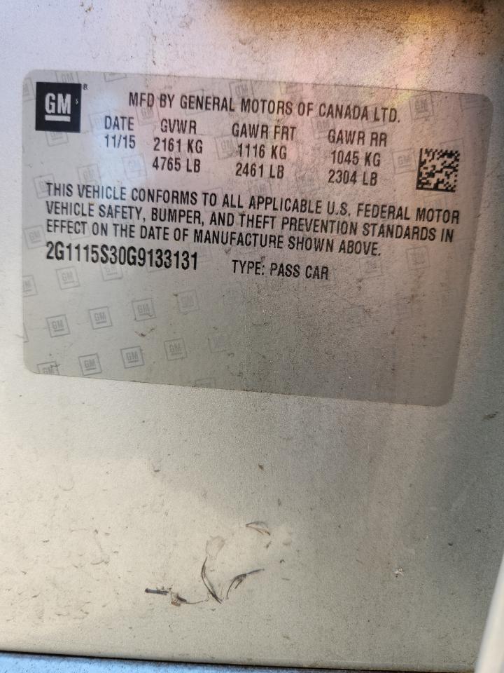 2016 Chevrolet Impala Lt VIN: 2G1115S30G9133131 Lot: 82595395