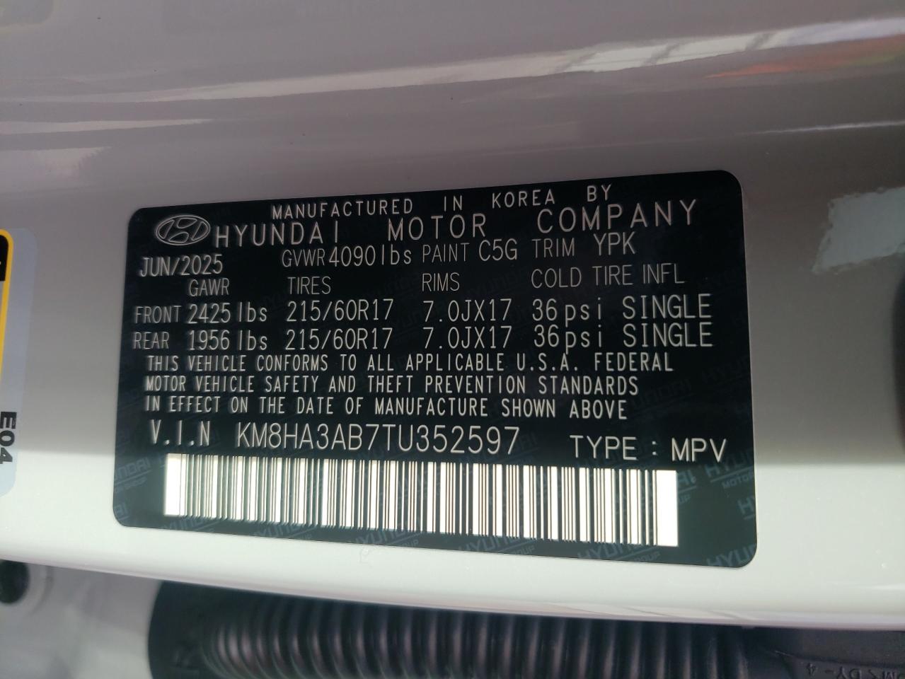 2026 Hyundai Kona Se VIN: KM8HA3AB7TU352597 Lot: 81976825