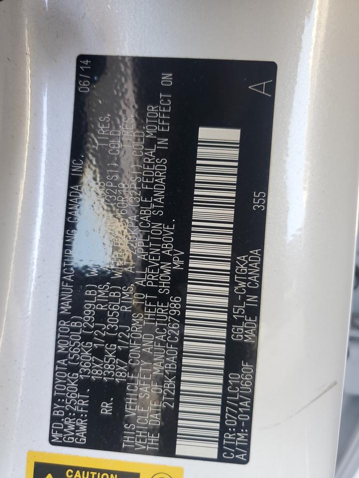 2015 Lexus Rx 350 Base VIN: 2T2BK1BA0FC267986 Lot: 84171895