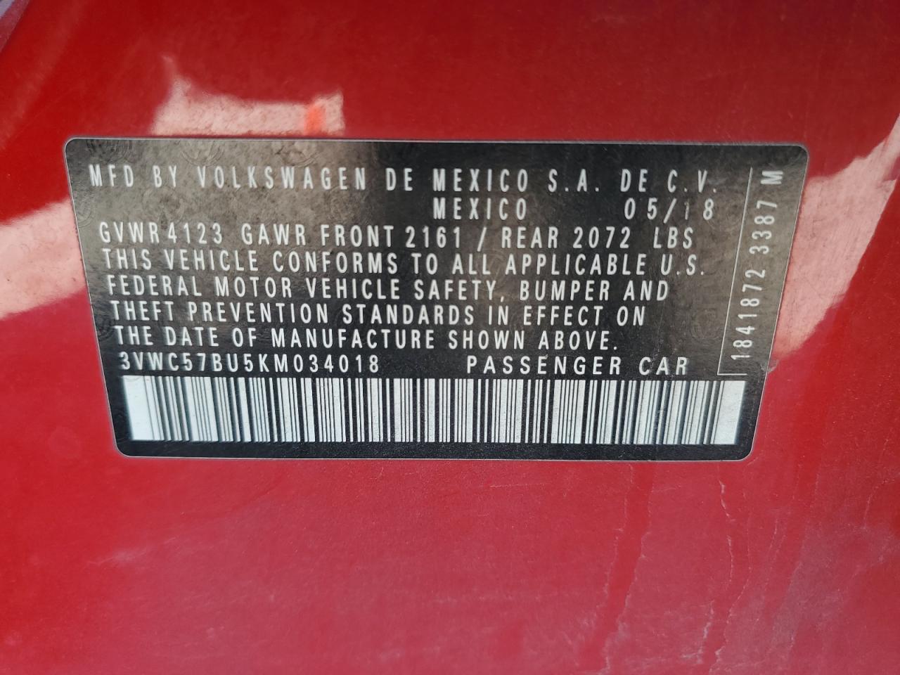 2019 Volkswagen Jetta S VIN: 3VWC57BU5KM034018 Lot: 82280495