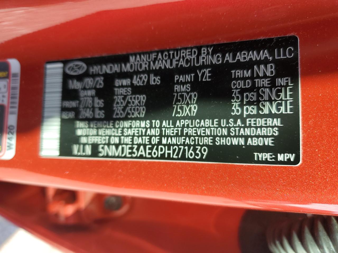 2023 Hyundai Tucson Limited VIN: 5NMJE3AE6PH271639 Lot: 87242835