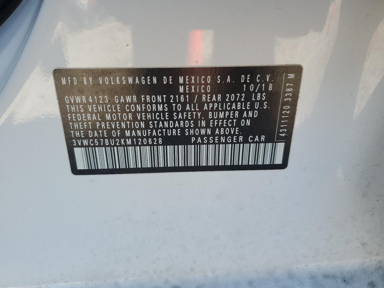 2019 Volkswagen Jetta S VIN: 3VWC57BU2KM120628 Lot: 85893385