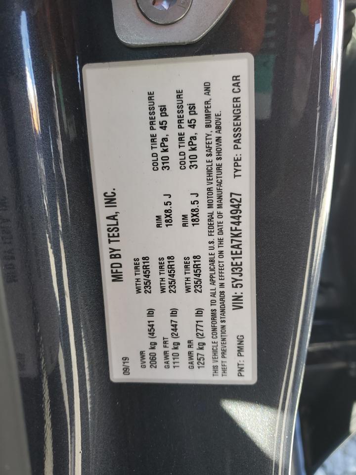 2019 Tesla Model 3 VIN: 5YJ3E1EA7KF449427 Lot: 87251745
