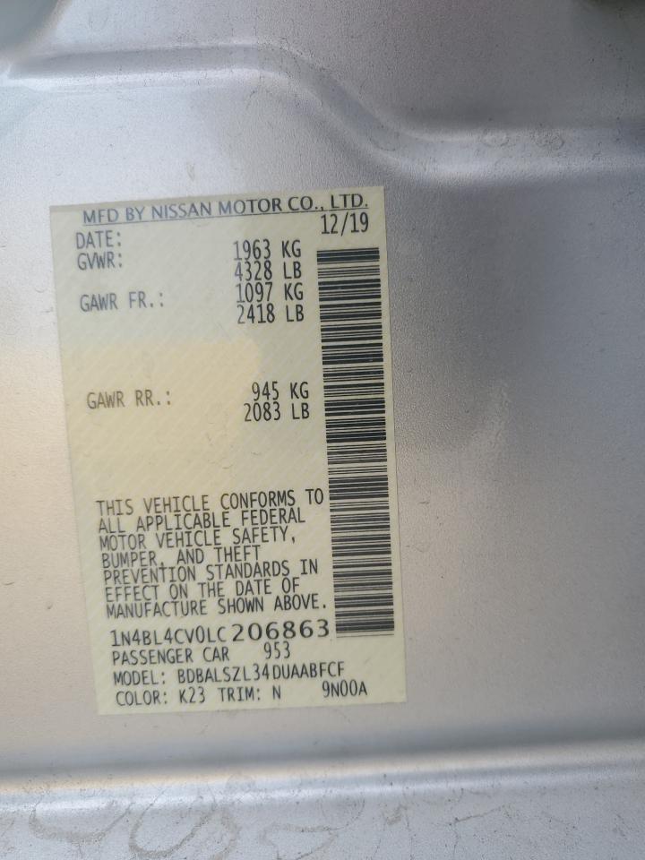 2020 Nissan Altima Sr VIN: 1N4BL4CV0LC206863 Lot: 86078745