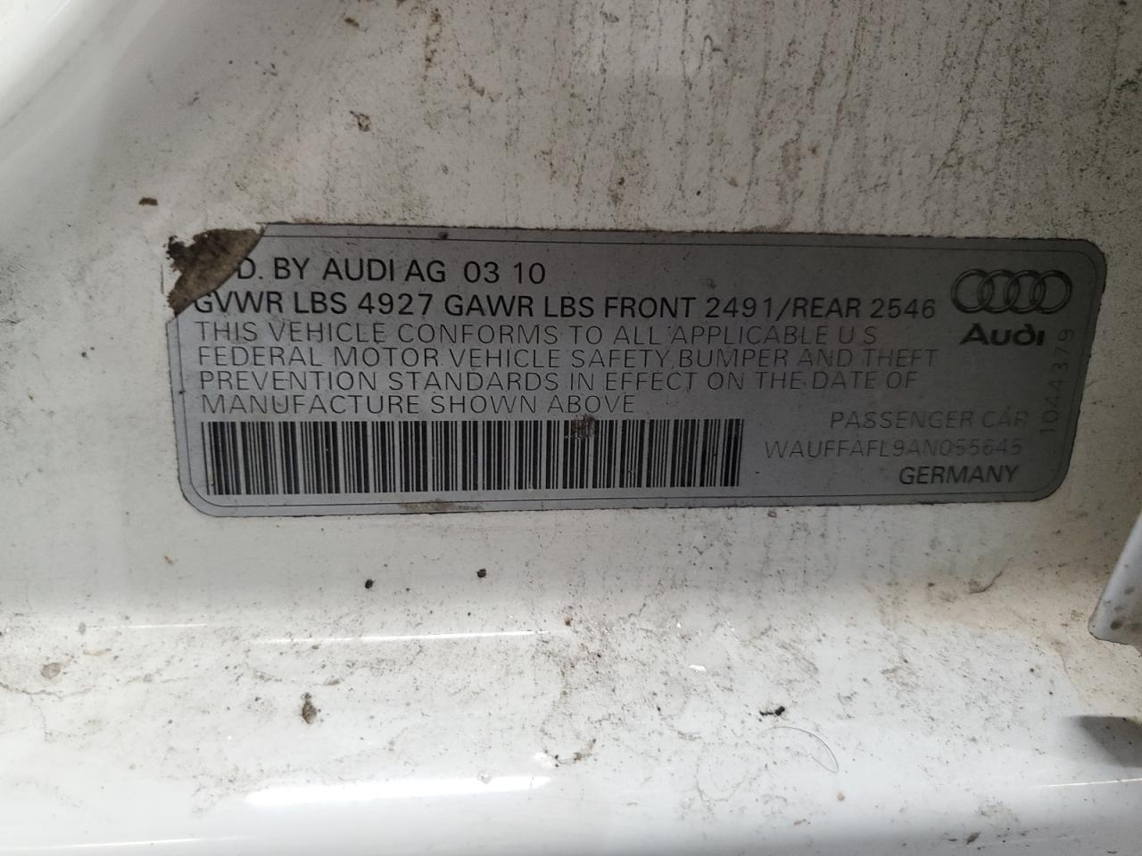 2010 Audi A4 Premium Plus VIN: WAUFFAFL9AN055645 Lot: 87434645